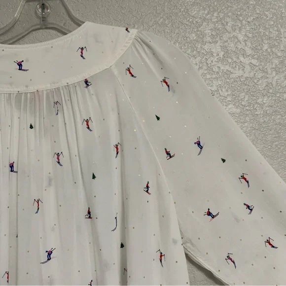 32 of 52 Conversations Anthropologie Blouse Top Womens 16 Skier Novelty Print - Picture 12 of 16